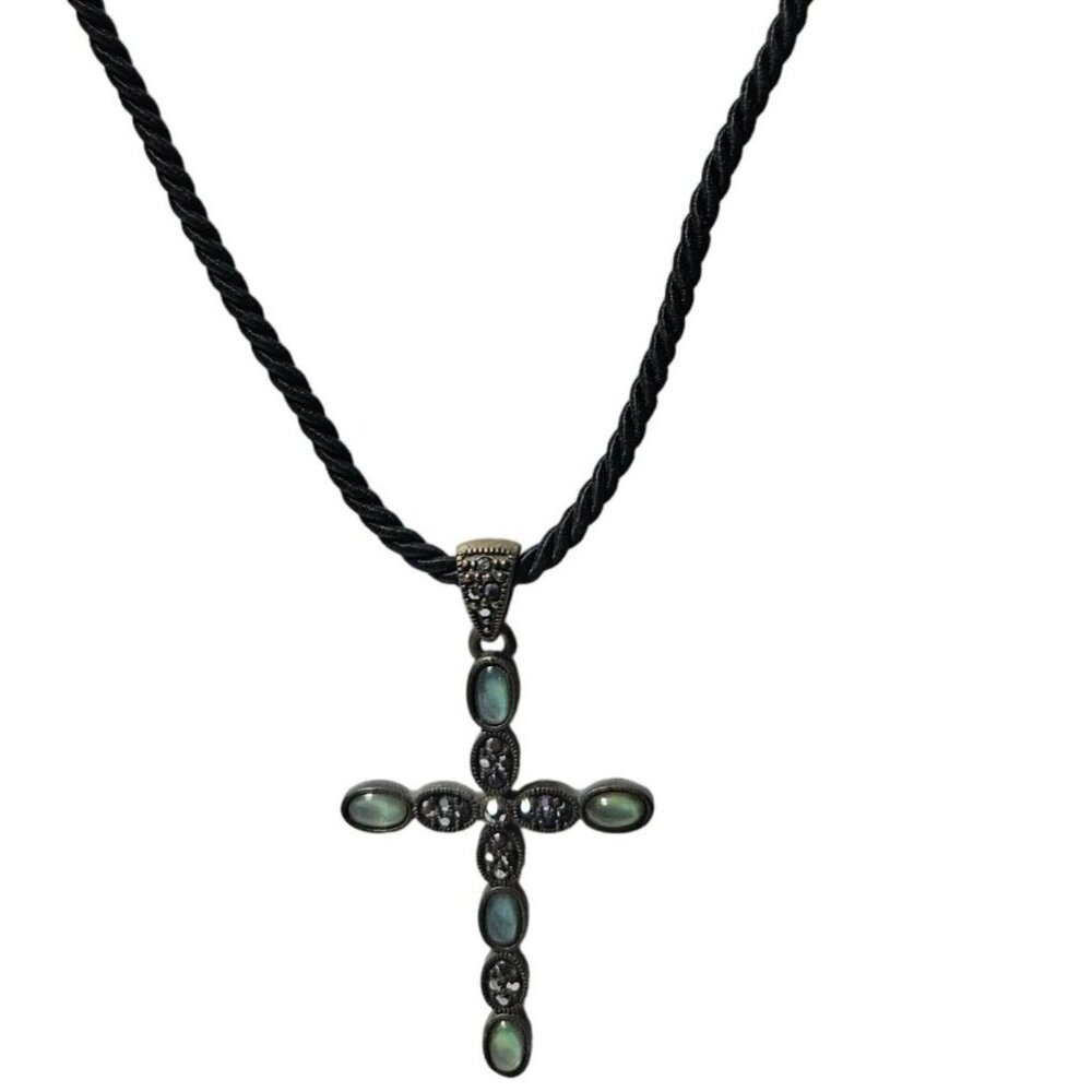 Cookie Lee Black Rope Cross Pendant Necklace Religious Spiritual Fashion Jewelry